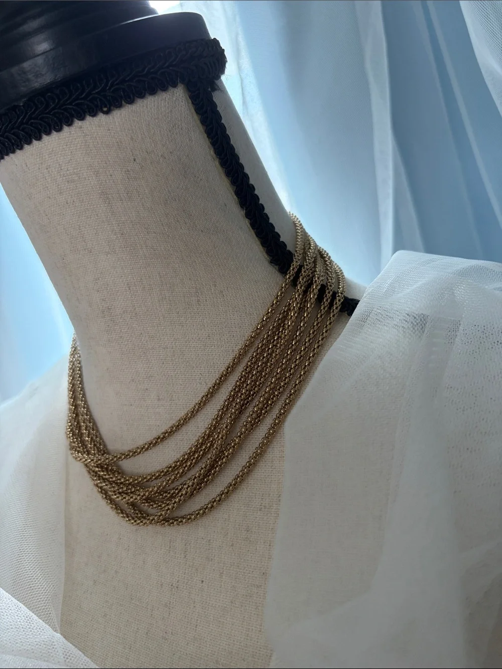 Vintage Monet Multi-Strand Liquid-Gold Tone Chain Necklace